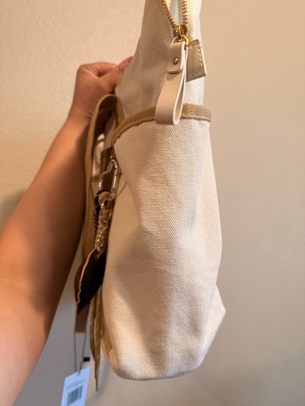 London Fog Canvas Tote Bag in Cream and Tan - Picture 11 of 14